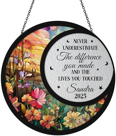 Personalized Retirement Sun Catcher with Name and Floral Design