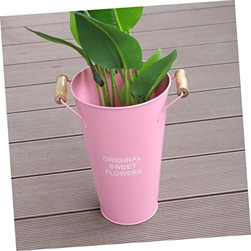 STOBAZA Large Wrought Iron Floor Vase Pink Bucket Outline