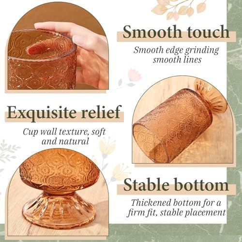 6 Pack Amber Embossed Glass Vases for Flowers