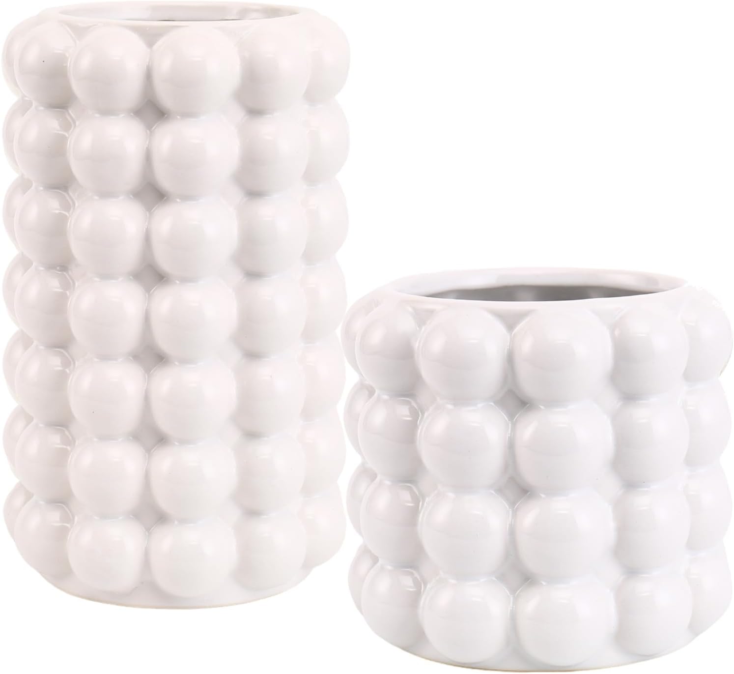 Set of 2 White Bubble Vases for Table Decor