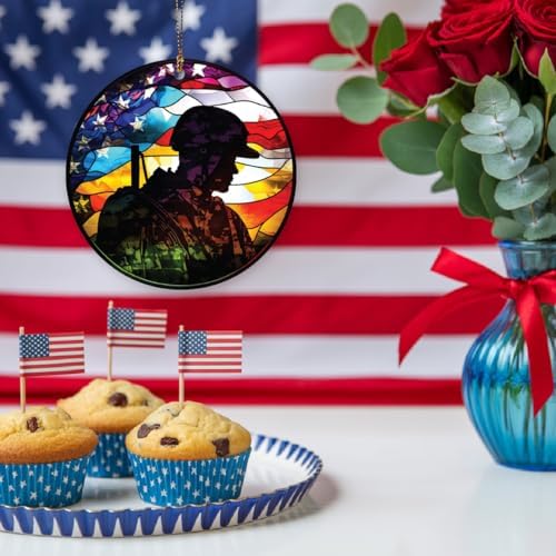 Patriotic Soldier Ornament with American Flag Design