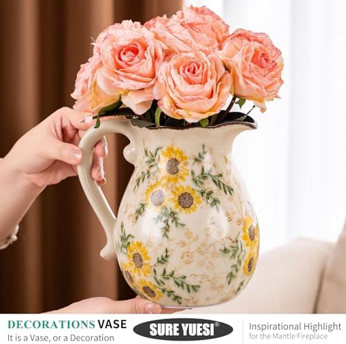 Sure Yuesi Sunflower Vintage Ceramic Vase with Handle