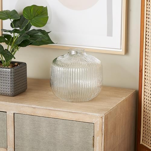 Deco 79 Clear Glass Round Ribbed Vase 8x8x8