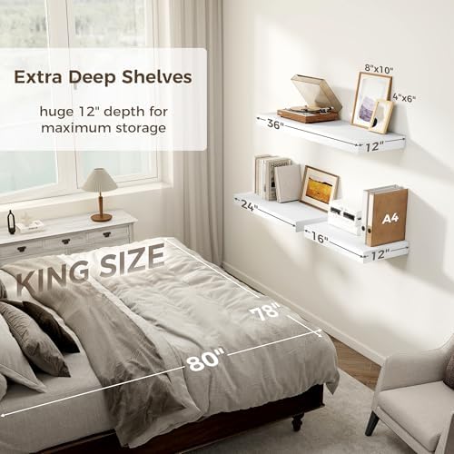White Floating Shelf 36x12 Inch Wall Mount