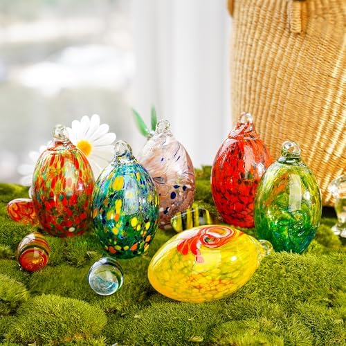 6PCS Colorful Blown Glass Egg Hanging Ornaments