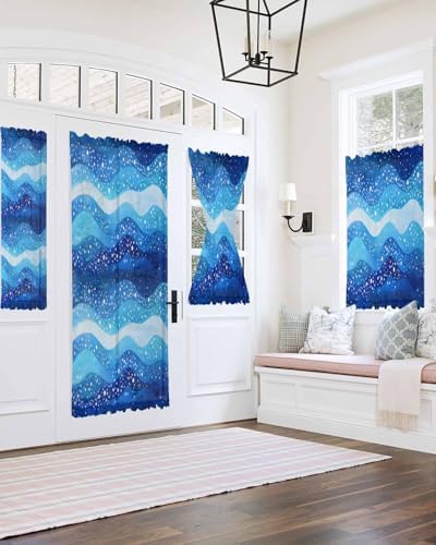 PANJINEXT Door Curtains Abstract Blue Gradient Wave Watercolor