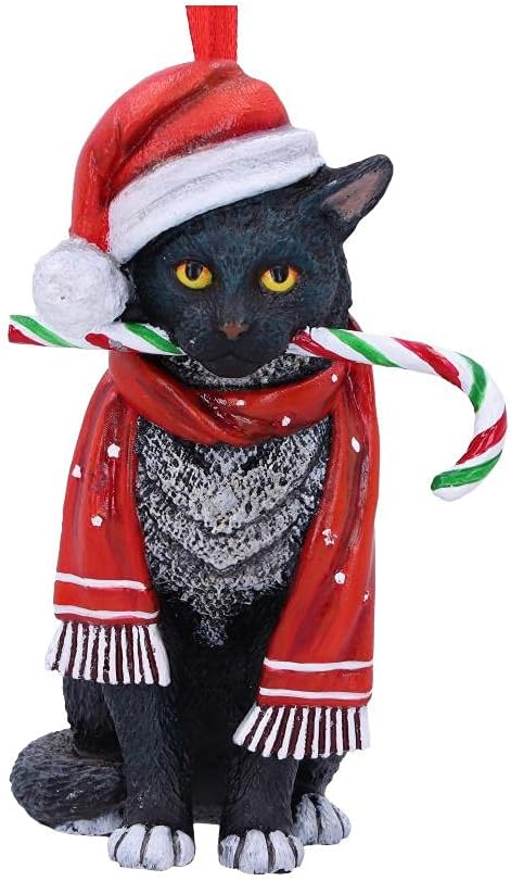 Nemesis Now Candy Cane Cat Hanging Ornament 9cm Red Christmas