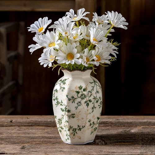 Vintage Pastoral Octagonal Ceramic Vase 67 Inch