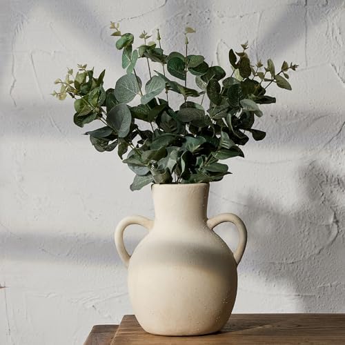SIDUCAL Rustic Ceramic Farmhouse Flower Vase with 2 Handles 73 Inch