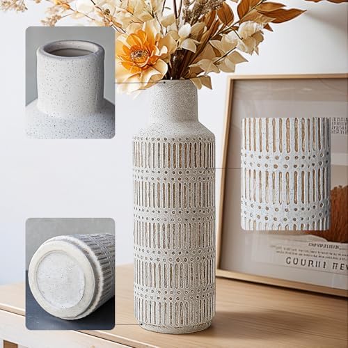 LIZOFER Rustic Ceramic Vase 1102 Inch Antique White