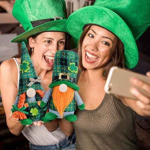 2 Pcs St Patricks Day Gnome Decor Set Green Hats with Shamrocks Irish Home Office Hanging Ornament