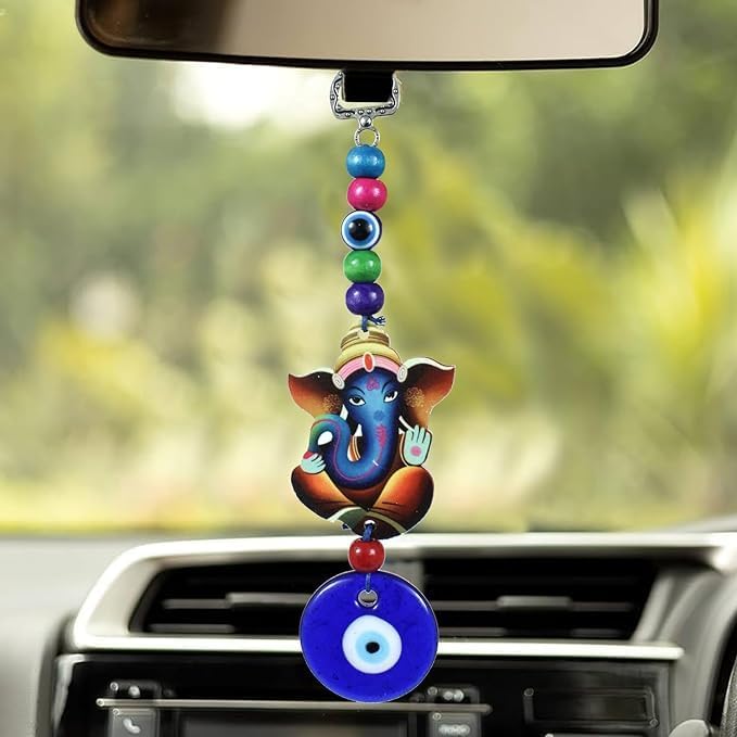 Set of 2 Blue Evil Eye Ganesha Hanging Decor