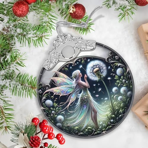 Stained Glass Dandelion Fairy Christmas Ornament