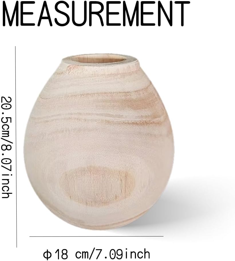 WEIDUOFUN Natural Wood Flower Vase Decorative Urn Planter Pitcher for Home Wedding Cafe