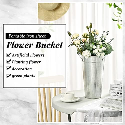 Zubebe 8 Pcs Silver Galvanized Flower Bucket Vases for Wedding Centerpieces and Home Decor