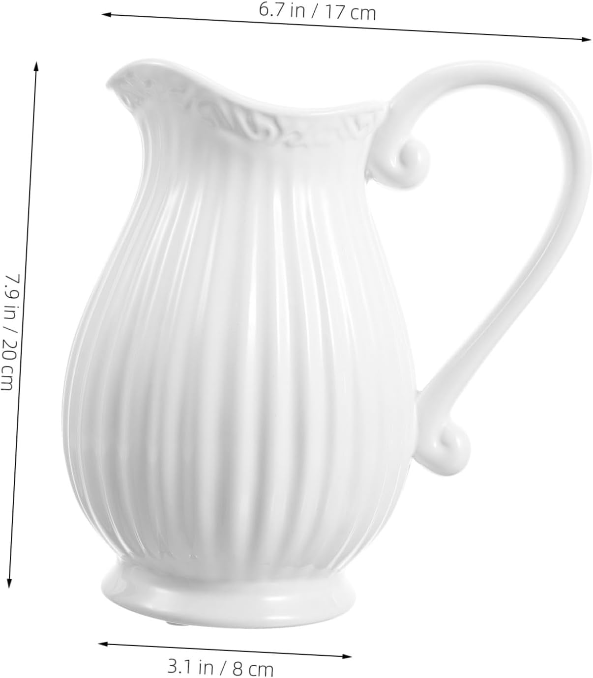 Angoily White Striped Ceramic Pitcher Vase with Handle