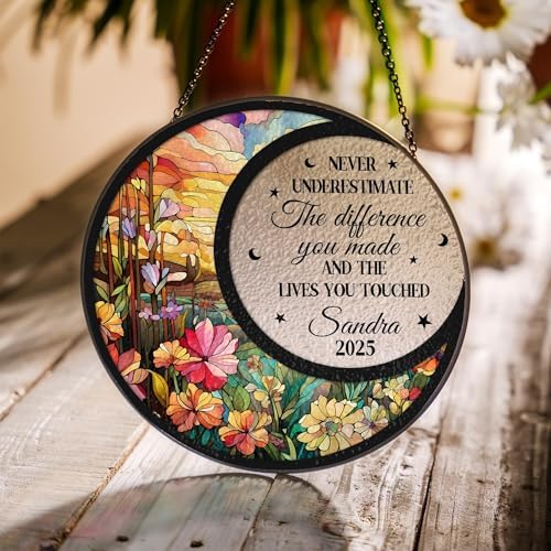 Personalized Retirement Sun Catcher with Name and Floral Design