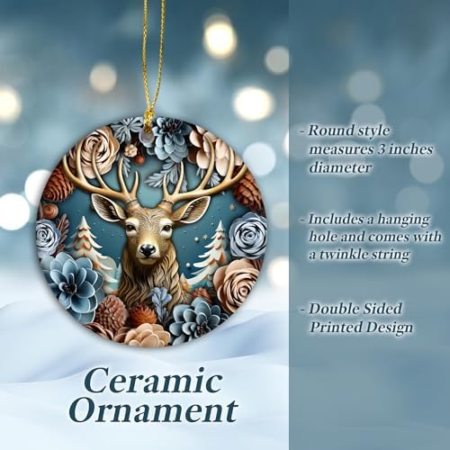 3D Effect Christmas Deer Ornament 2024 Modern Farmhouse Decor