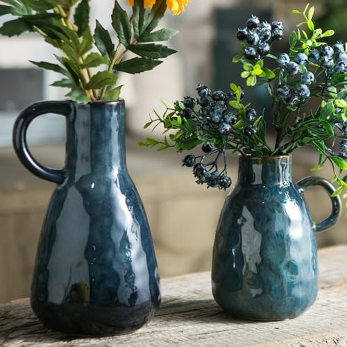 Tanvecle Ceramic Vase Set of 2 Blue Glazed
