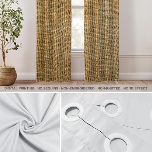 Shrahala Bamboo Rustic Tan Blackout Curtains 2 Panels 52x84