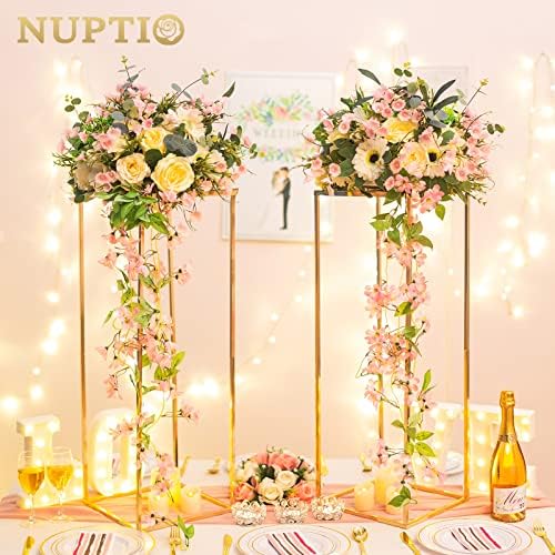 Nuptio Gold Vases Centerpieces 2 Pcs 315 Inch Tall Metal Flower Stand