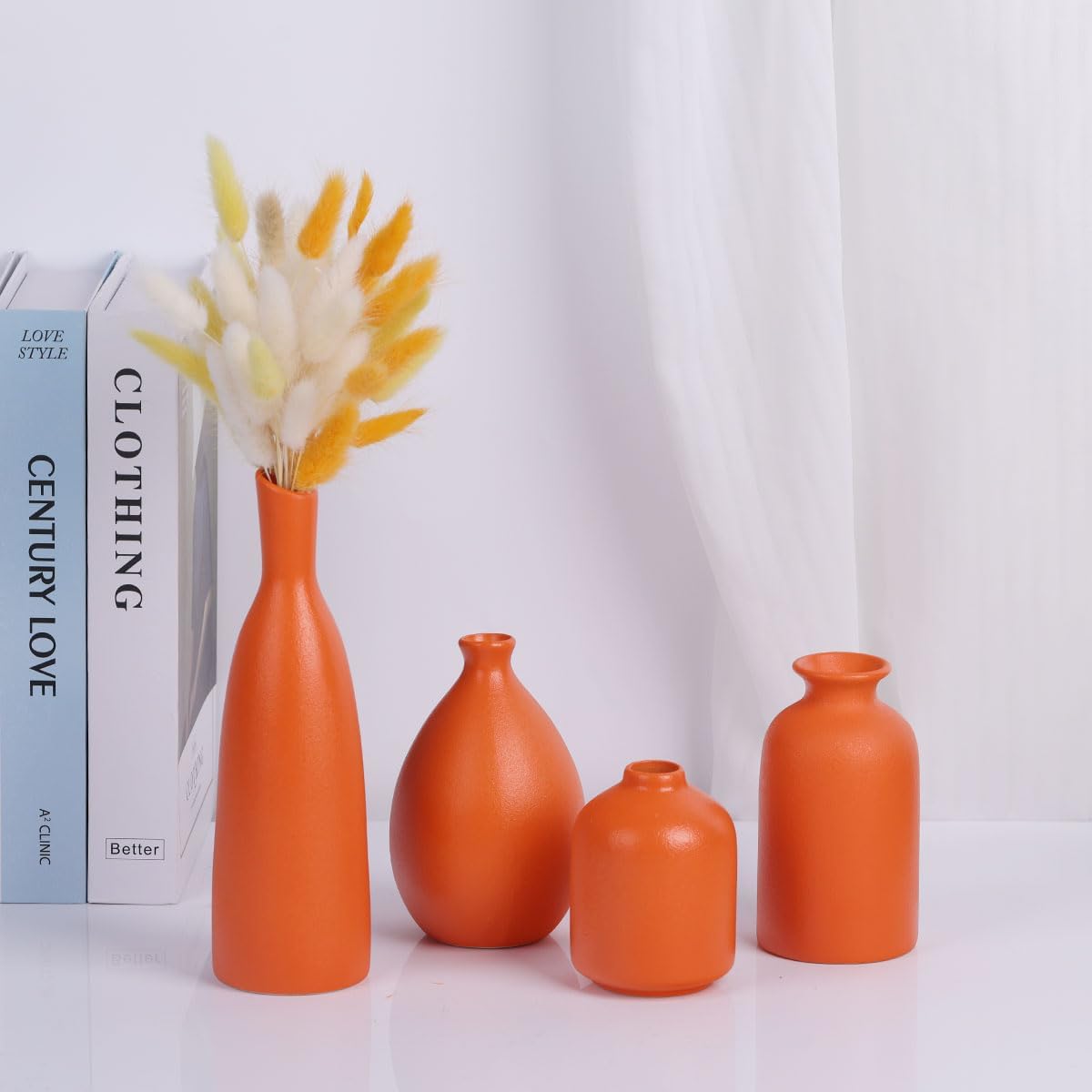 Orange Ceramic Bud Vases Set of 4 Farmhouse Decor