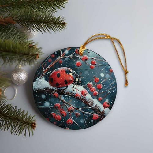 Snowy Berry Ladybug 4PCS Ceramic Christmas Ornament
