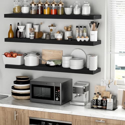 Fun Memories Floating Shelves - 48 W x 9 D x 16 H Rustic Black Wall Mounted Display Shelf