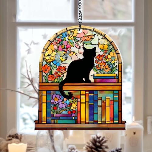Custom Cat Books Suncatcher - Book Lover Decor Hanging Window Ornament