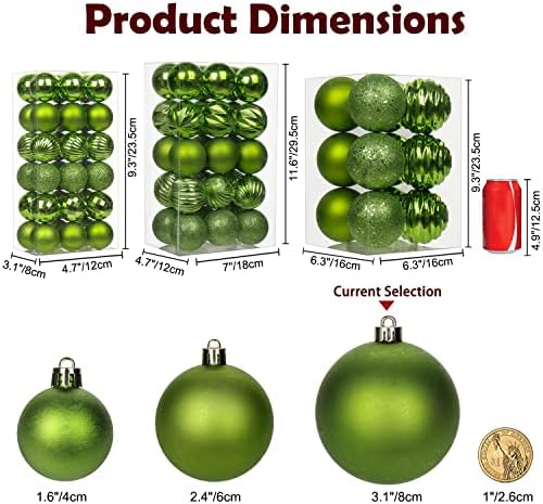 Hollyone 315 Inch Green Christmas Ball Ornaments 12Pcs Set