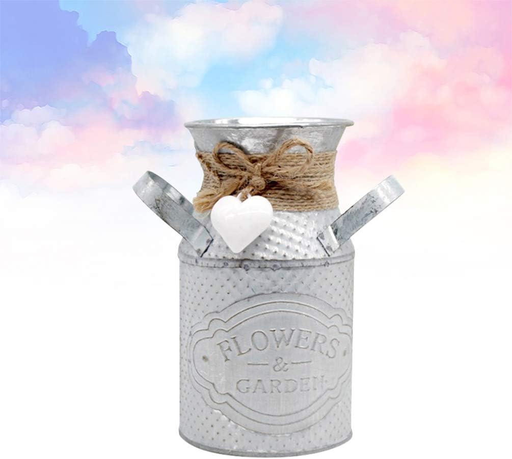Wakauto 1 Pc White Galvanized Metal Milk Tin Basket Flower Vase