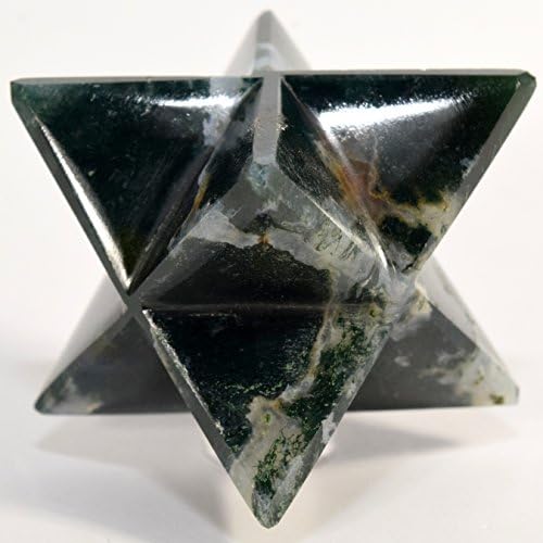 HQRP HC Set 68mm Green White 8 Point Moss Agate Merkaba Star Clear Quartz Cabochon