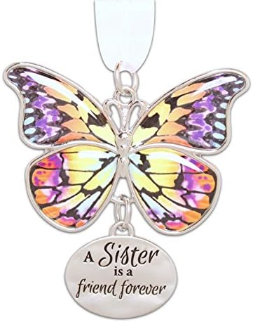 Ganz 2 inch Zinc Butterfly Ornament with White Organza Ribbon for Hanging Sister