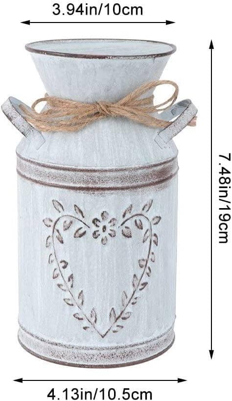 Rustic Metal Jug Vase with Handle Country Decor Shabby Chic Farmhouse