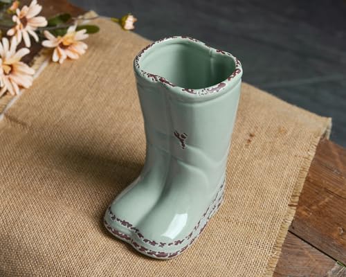 Quoowiit Vintage Boot Shaped Flower Vase Green Distressed Ceramic Decor