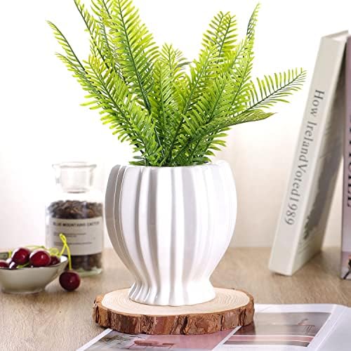 VanEnjoy 6 Inch Modern Ribbed White Ceramic Vase