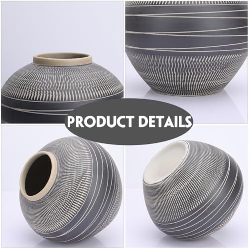 Modern Ceramic Vase with Black and Grey Stripes