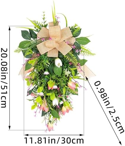 Spring Flower Wreath for Front Door Teardrop Swag with Artificial Tulips