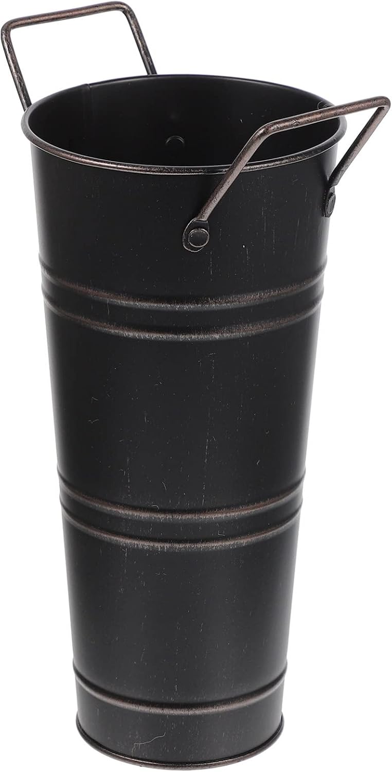 Vintage Rustic Farmhouse Iron Vase with Handle
