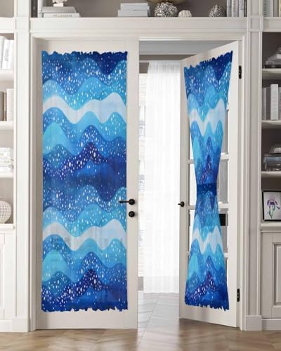 PANJINEXT Door Curtains Abstract Blue Gradient Wave Watercolor