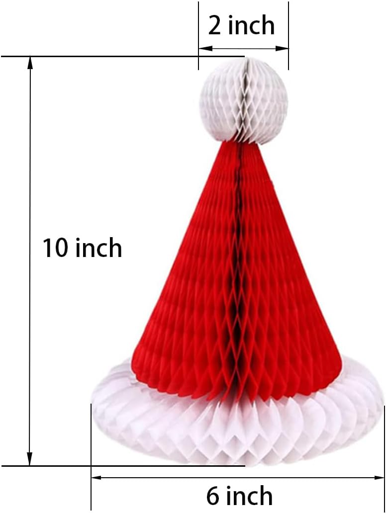 6Pcs Paper Flower Honeycomb Santa Hat Christmas Decorations