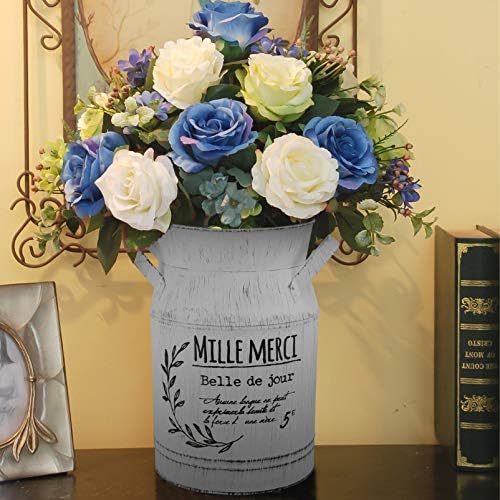 Angoily Retro Galvanized Flower Vase French Style Decorative Bucket for Home Office