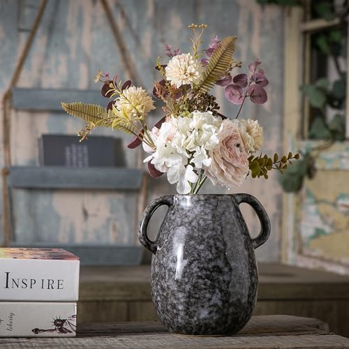 Black Ceramic Vase with 2 Handles 7 Inch Tall
