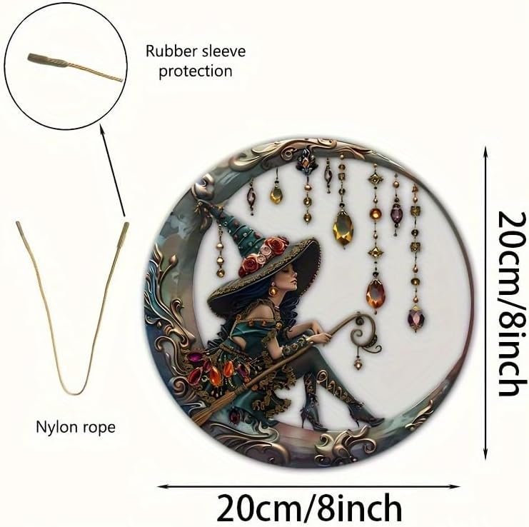 8x8 Inch 2D Flat Moonlit Witch Acrylic Ornament with Hanging Rope