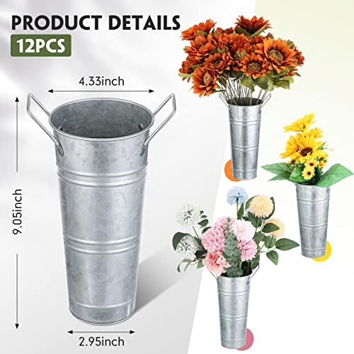 Chumia 12 Pcs Galvanized Flower Bucket Set Matte Silver