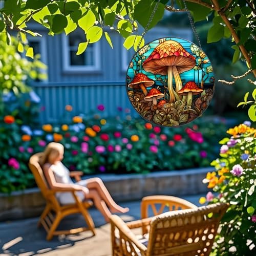 Stained Glass Window Hanging Suncatcher - Mushroom Design