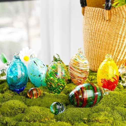 Set of 6 Hand Blown Glass Egg Ornaments for Home and Christmas Decor