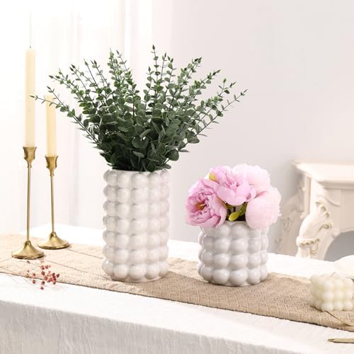 Set of 2 White Bubble Vases for Table Decor