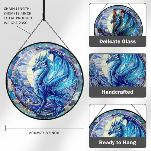 Dragon Stained Glass Window Hanging 79 Boho Wall Art with Chain