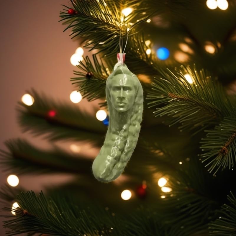 Funny Nicolas Cage Pickle Christmas Ornament
